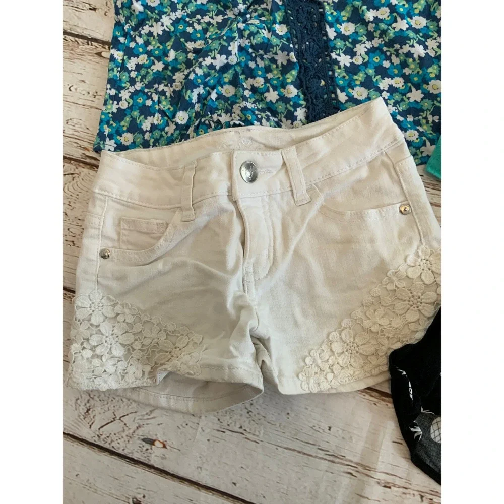 Justice Girls Lot Size 8 Hope Tee Floral Tank‎ White Lace Pineapple Shorts